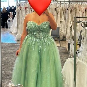 David's Bridal Sage Mint  Green Strapless Prom Ball Gown